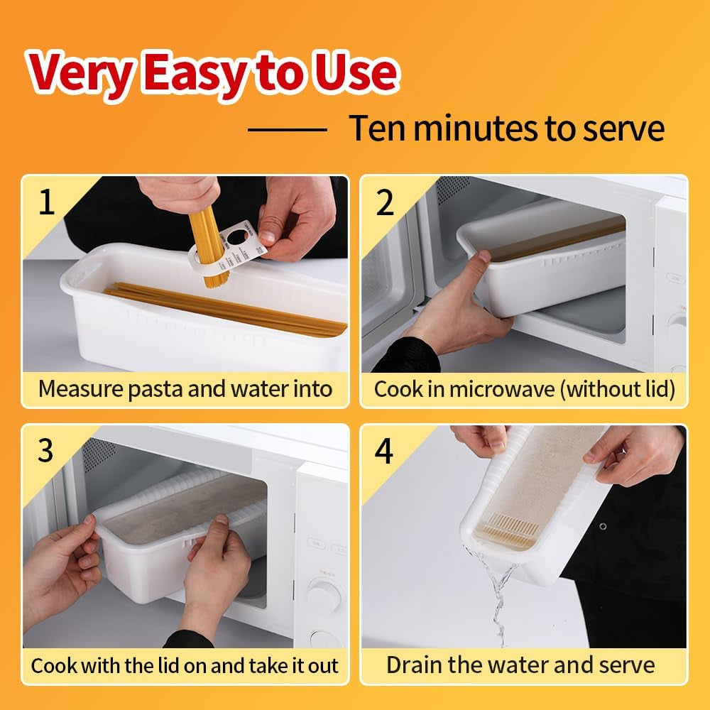 Microwave Pasta Cooker with Strainer Lid & Built-In Measuring Card
