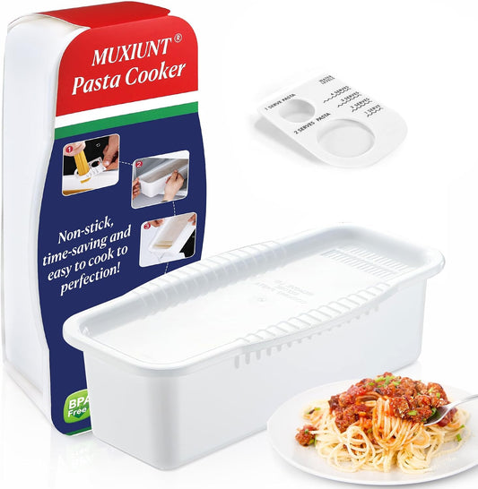 Microwave Pasta Cooker with Strainer Lid & Built-In Measuring Card