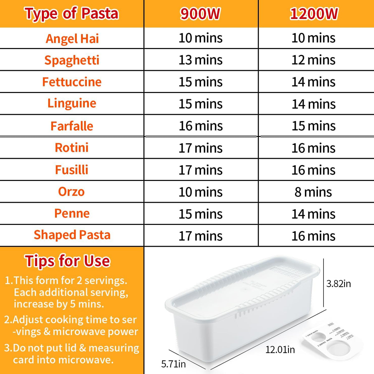 Microwave Pasta Cooker with Strainer Lid & Built-In Measuring Card