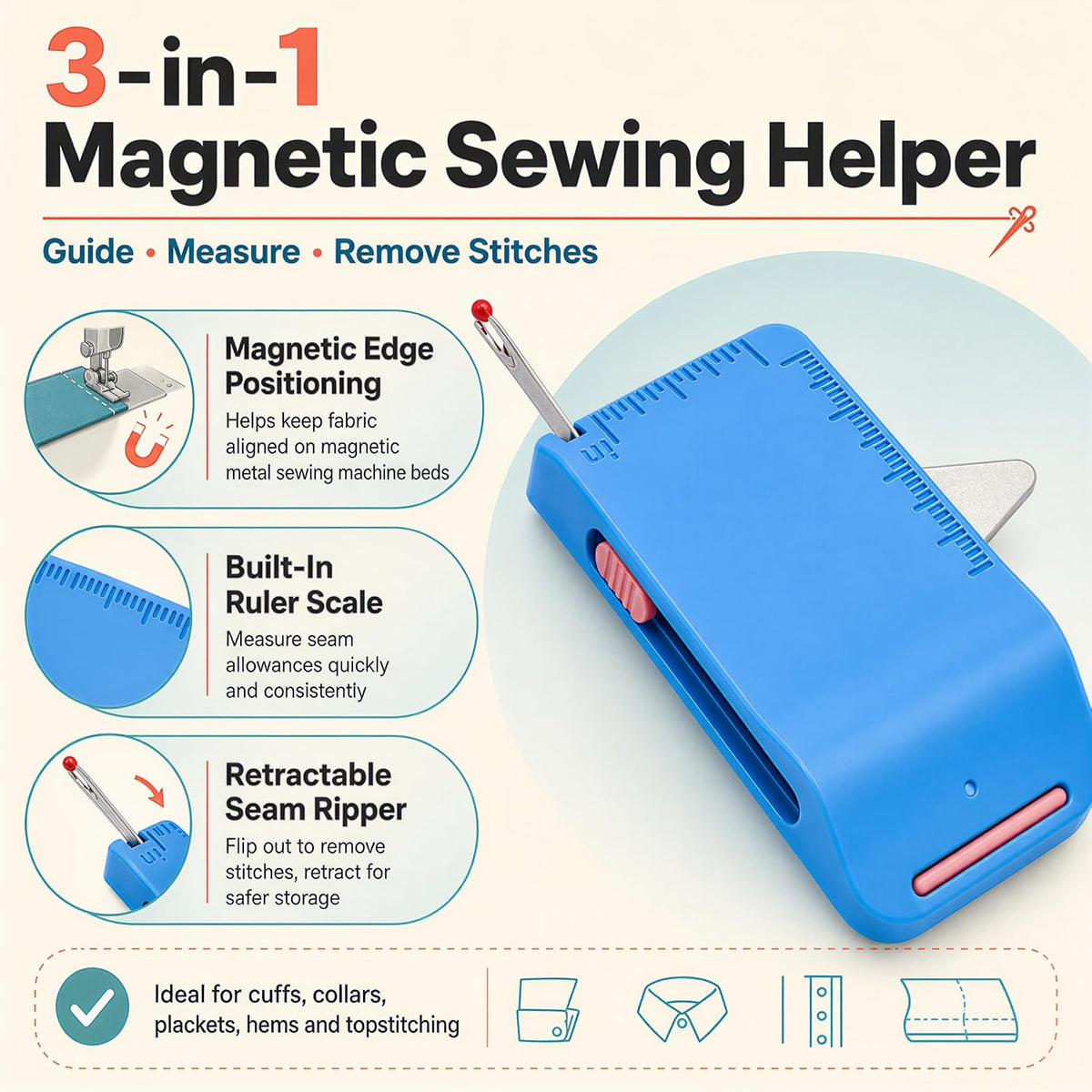 Magnetic Sewing Machine Sleeve Tool,Magnetic Seam Guide for Sewing Machine.