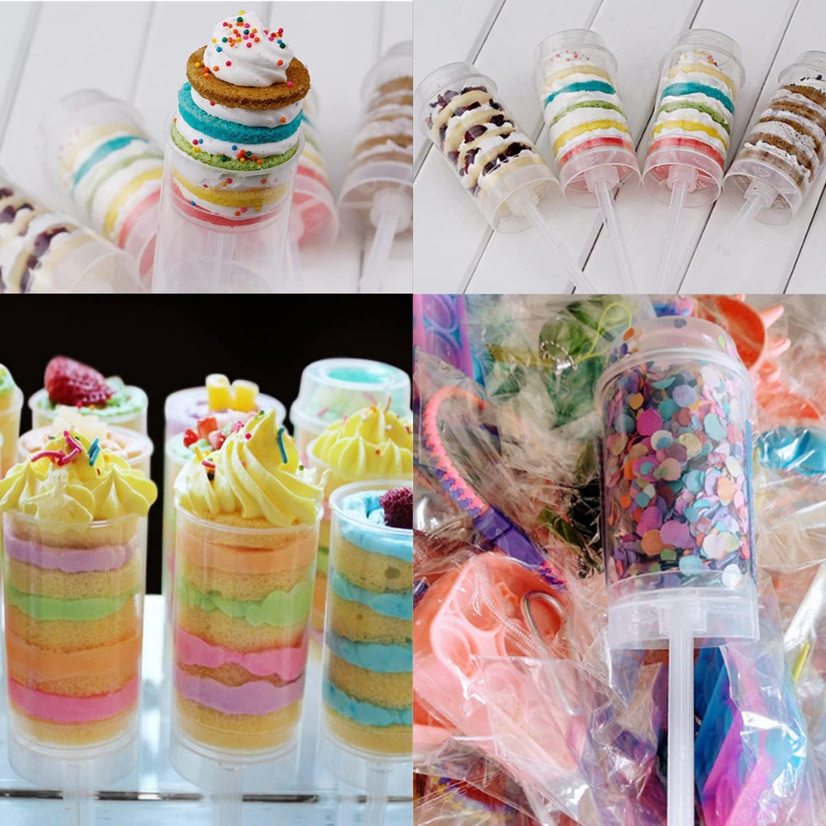 Cake Push Pop Containers: 10 Pack Cake Push Pops with Lids for Cupcake Confetti Homemade Ice Cream Desserts (10)