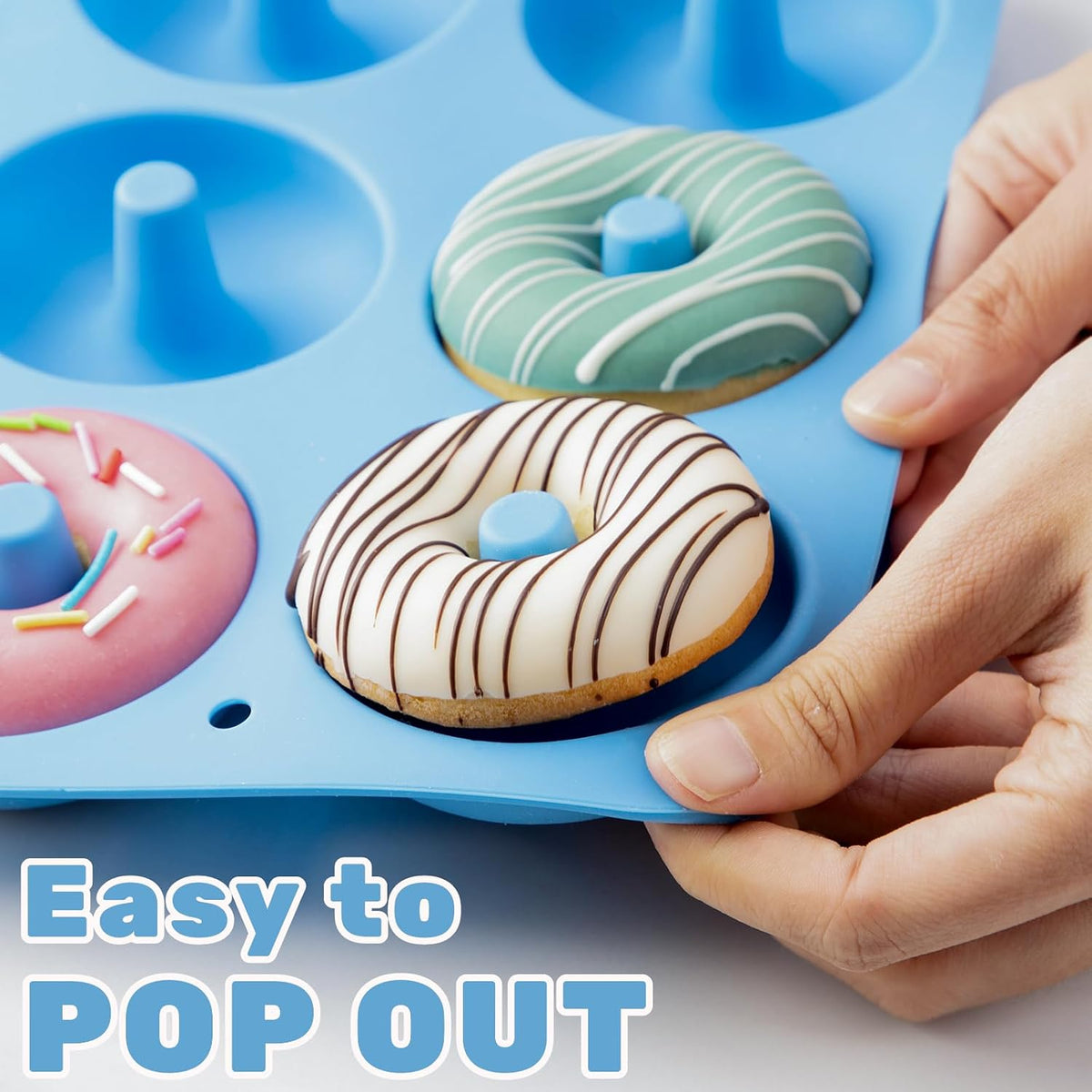 Non-Stick Silicone Donut Pan Set of 2, Bpa-Free, Easy Release(Blue)