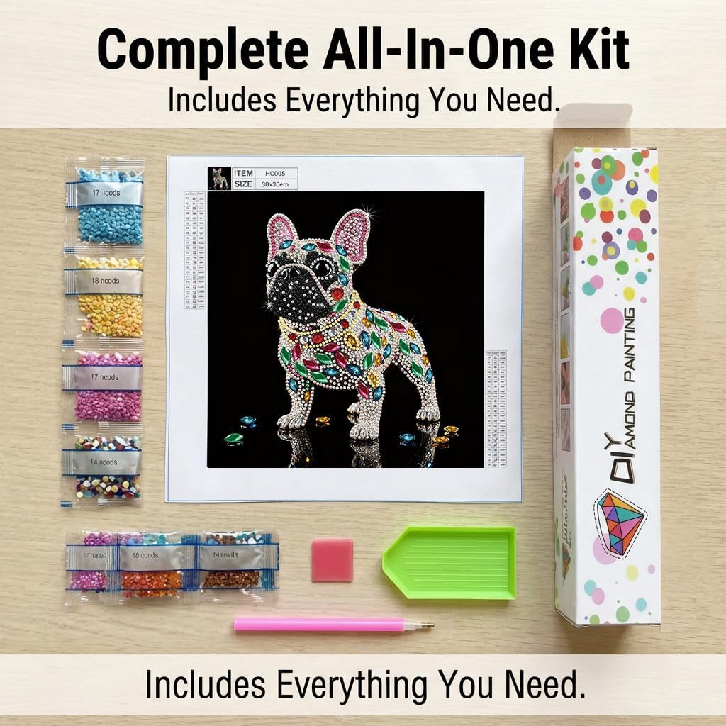 Frenchie Special Shape Diamond Art Kit with Crystal Gems