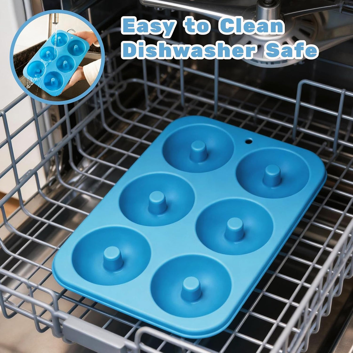 Non-Stick Silicone Donut Pan Set of 2, Bpa-Free, Easy Release(Blue)