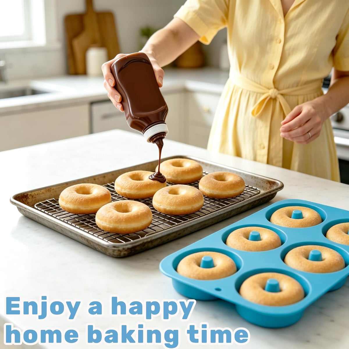 Non-Stick Silicone Donut Pan Set of 2, Bpa-Free, Easy Release(Blue)
